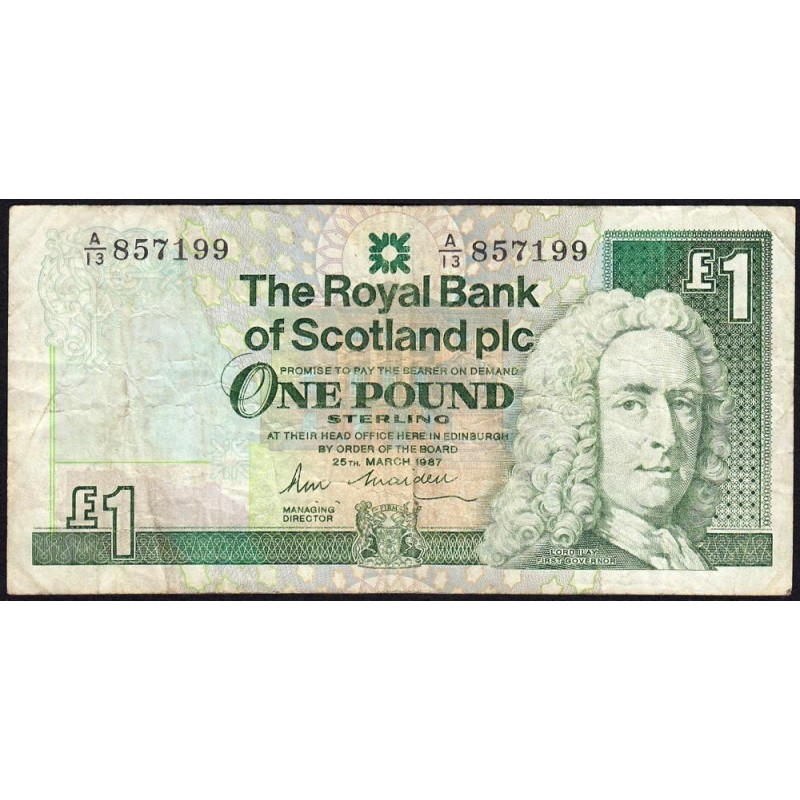 Ecosse - Pick 346a - 1 pound sterling - Série A/13 - 25/03/1987 - Etat : TB-