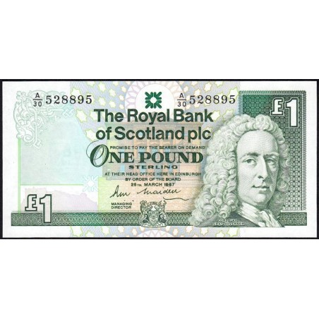 Ecosse - Pick 346a - 1 pound sterling - Série A/30 - 25/03/1987 - Etat : NEUF