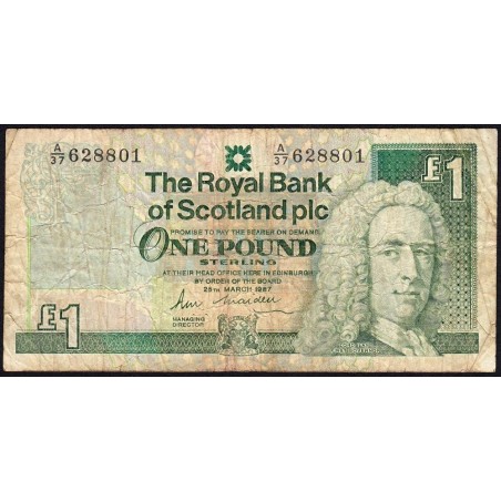 Ecosse - Pick 346a - 1 pound sterling - Série A/37 - 25/03/1987 - Etat : B+