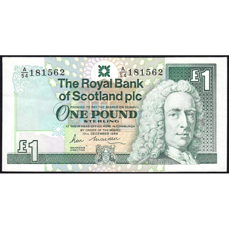 Ecosse - Pick 351a_1 - 1 pound sterling - Série A/54 - 13/12/1988 - Etat : TTB+