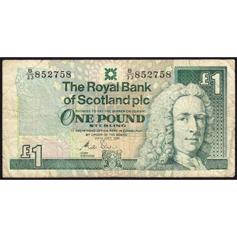 Ecosse - Pick 351b - 1 pound sterling - Série B/33 - 24/07/1991 - Etat : B