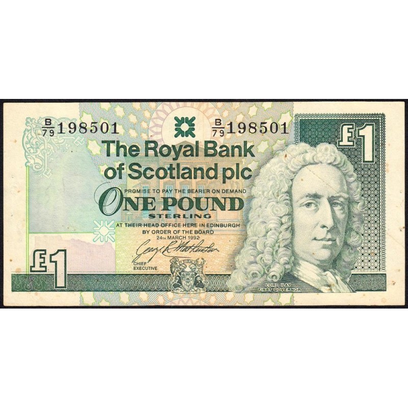 Ecosse - Pick 351c_1 - 1 pound sterling - Série B/79 - 24/03/1992 - Etat : TTB