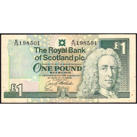 Ecosse - Pick 351c_1 - 1 pound sterling - Série B/79 - 24/03/1992 - Etat : TTB