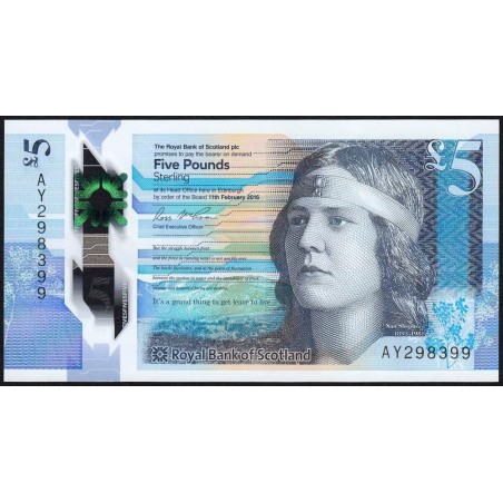 Ecosse - Pick 370a - 5 pounds sterling - Série AY - 11/02/2016 - Polymère - Etat : NEUF