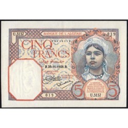 Algérie - Pick 77a_1 - 5 francs - Série U.3137 - 20/11/1928 - Etat : SUP+