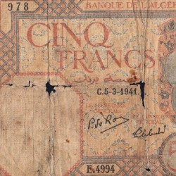 Algérie - Pick 77b - 5 francs - Série E.4994 - 05/03/1941 - Etat : AB