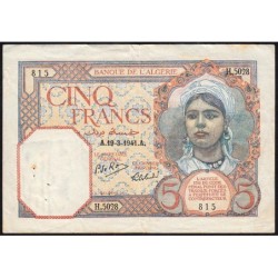 Algérie - Pick 77b - 5 francs - Série H.5028 - 19/03/1941 - Etat : TTB