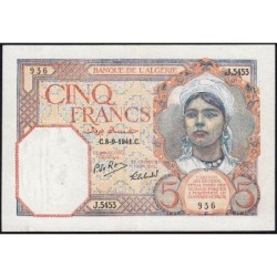 Algérie - Pick 77b - 5 francs - Série J.5453 - 08/09/1941 - Etat : SUP à SUP+