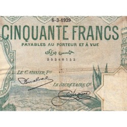 Algérie - Pick 80a_2 - 50 francs - Série N.1010 - 06/03/1929 - Etat : B+ à TB-