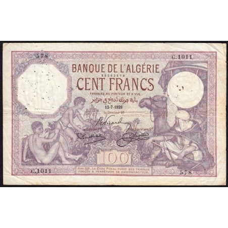 Algérie - Pick 81b_2 - 100 francs - Série C.1001 - 12/07/1929 - Etat : TB