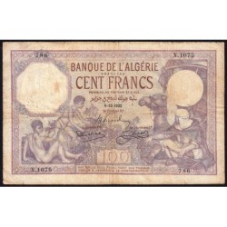 Algérie - Pick 81b_2 - 100 francs - Série X.1075 - 06/12/1932 - Etat : TB-