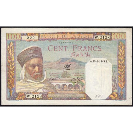 Algérie - Pick 85_2 - 100 francs - Série W.2128 (remplacement) - 23/05/1945 - Etat : TTB+