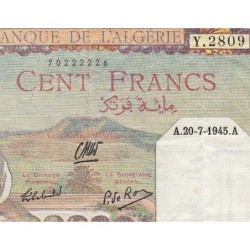 Algérie - Pick 85_2 - 100 francs - Série Y.2809 - 23/05/1945 - Etat : TTB