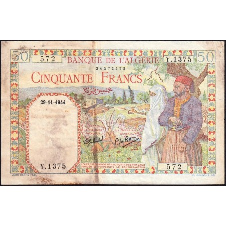Algérie - Pick 87_2 - 50 francs - Série Y.1375 - 29/11/1944 - Etat : TB-