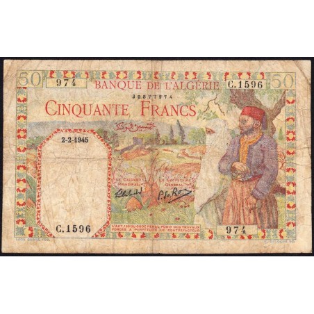 Algérie - Pick 87_2 - 50 francs - Série C.1596 - 02/02/1945 - Etat : B+