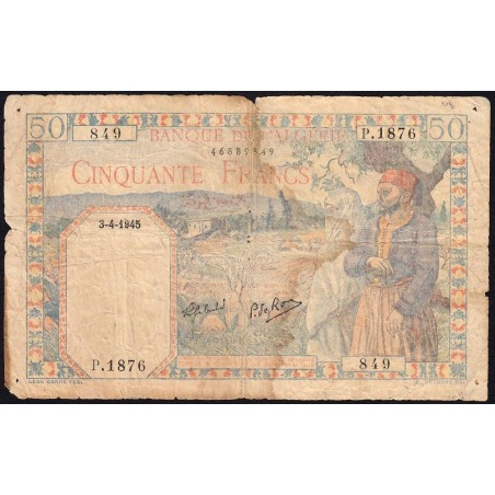 Algérie - Pick 87_2 - 50 francs - Série P.1876 - 01/03/1945 - Etat : B-