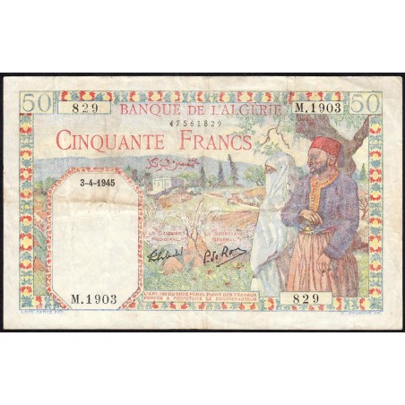 Algérie - Pick 87_2 - 50 francs - Série M.1903 - 01/03/1945 - Etat : TTB