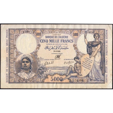 Algérie - Pick 90 - 5'000 francs - Série Q.188 - 18/08/1942 - Etat : TTB