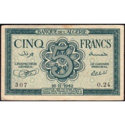 Algérie - Pick 91 - 5 francs - Série O.24 - 16/11/1942 - Etat : TB+