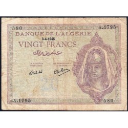 Algérie - Pick 92b - 20 francs - Série A.1795 - 03/04/1945 - Etat : TB-