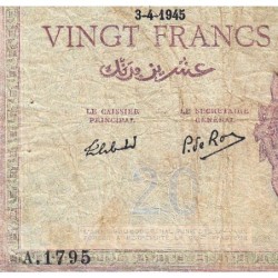 Algérie - Pick 92b - 20 francs - Série A.1795 - 03/04/1945 - Etat : TB-