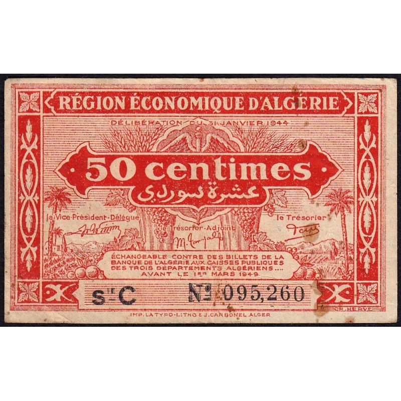 Algérie - Pick 97a - 50 centimes - Série C - 31/01/1944 - Etat : TB