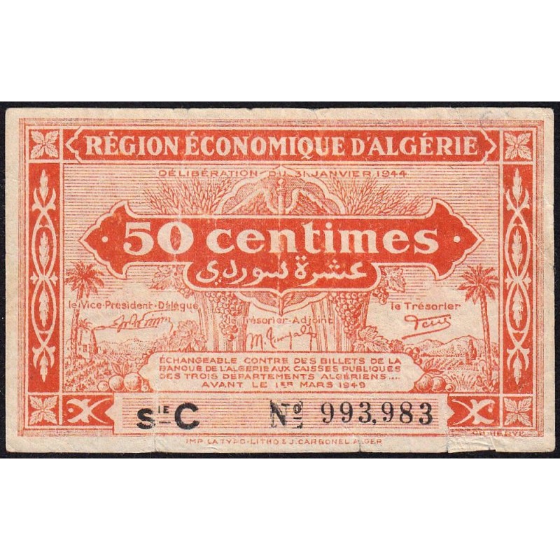 Algérie - Pick 97a - 50 centimes - Série C - 31/01/1944 - Etat : TB