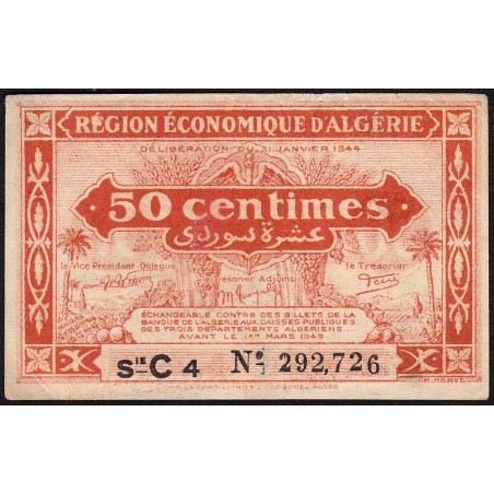 Algérie - Pick 97a - 50 centimes - Série C4 - 31/01/1944 - Etat : TTB