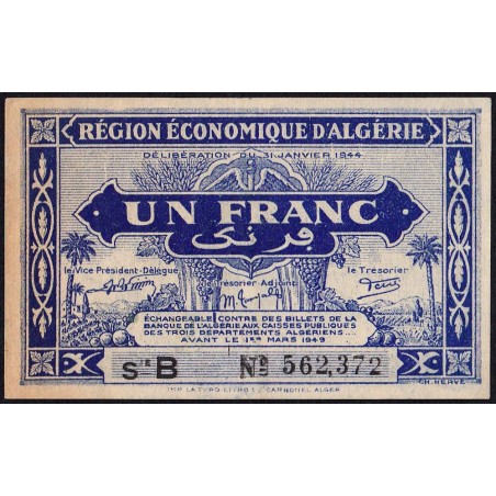 Algérie - Pick 98a - 1 franc - Série B - 31/01/1944 - Etat : SUP+