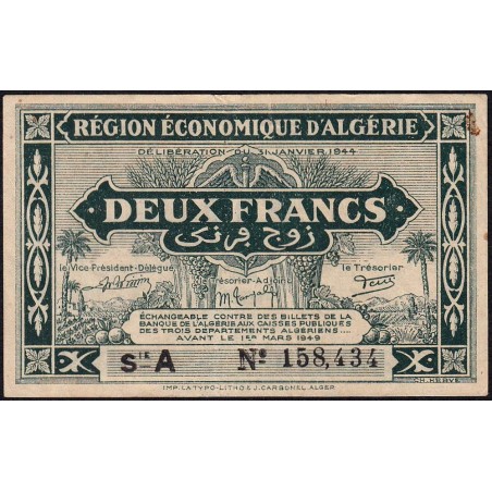 Algérie - Pick 99a - 2 francs - Série A - 31/01/1944 - Etat : TTB