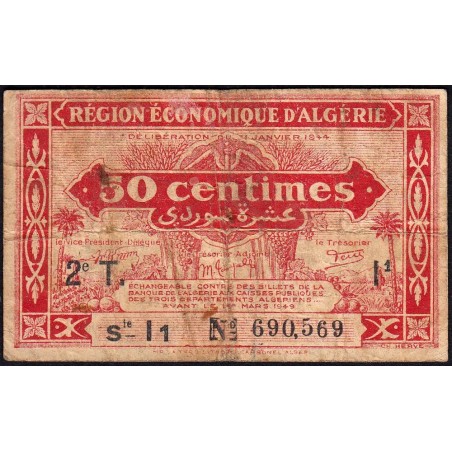 Algérie - Pick 100 - 50 centimes - Série I1 - 31/01/1944 - Variété - Etat : TB-