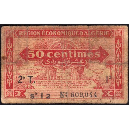 Algérie - Pick 100 - 50 centimes - Série I2 - 31/01/1944 - Etat : B