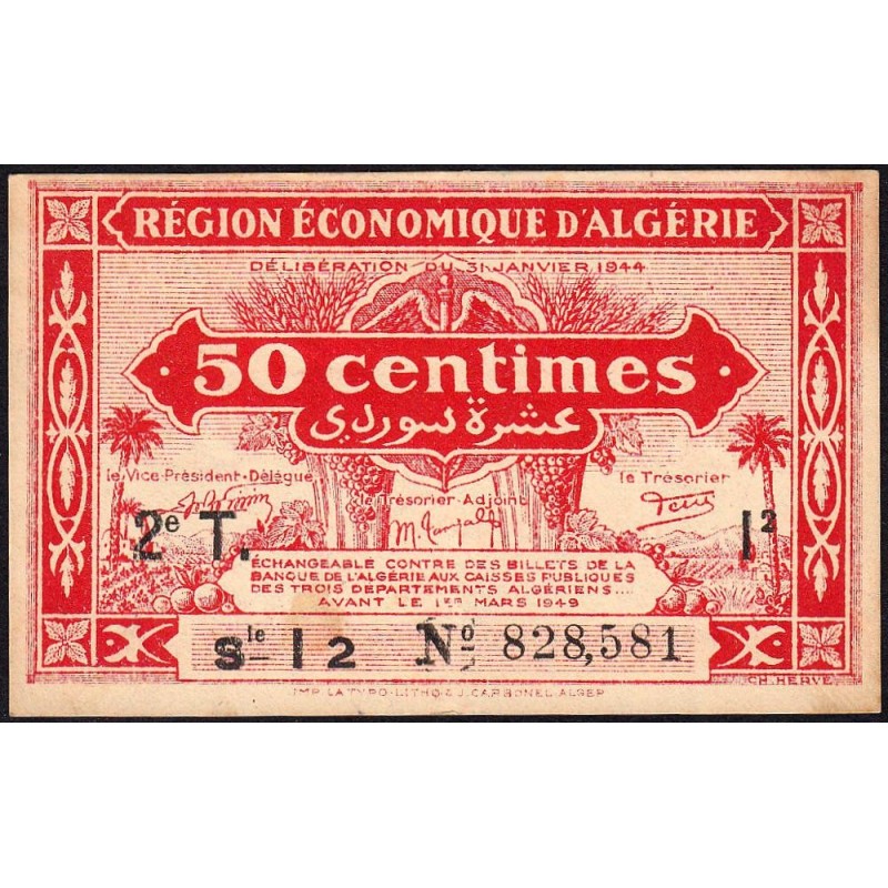 Algérie - Pick 100 - 50 centimes - Série I2 - 31/01/1944 - Etat : SPL