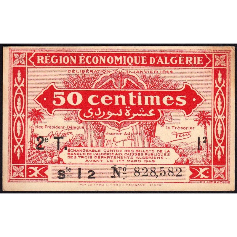 Algérie - Pick 100 - 50 centimes - Série I2 - 31/01/1944 - Etat : SPL