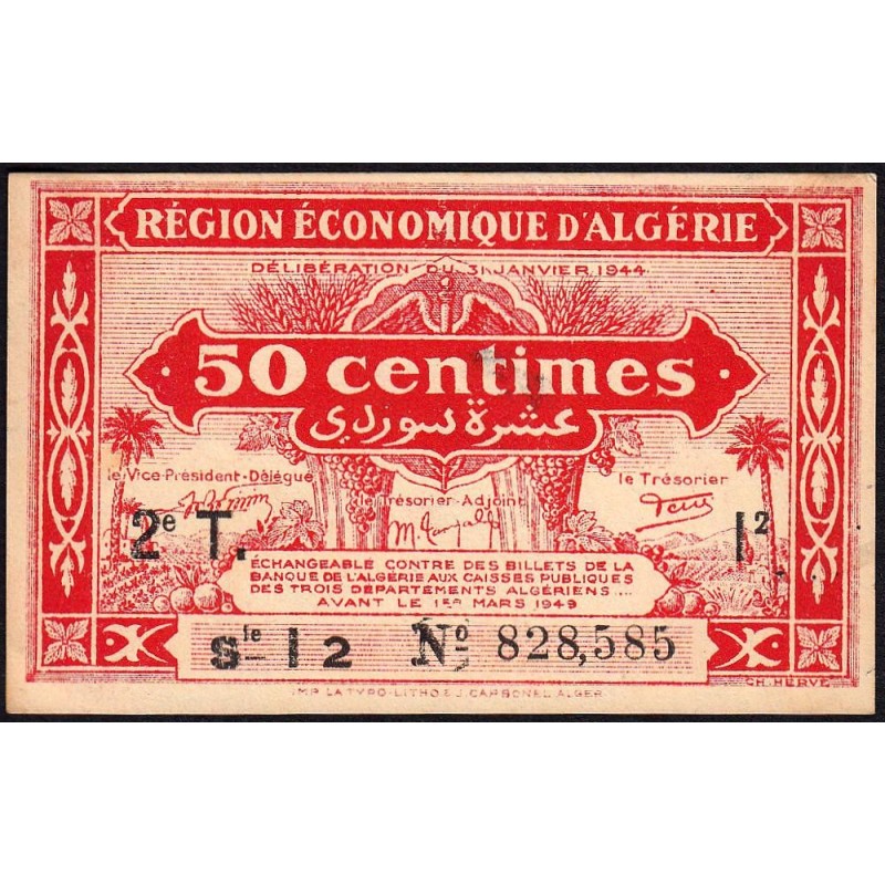 Algérie - Pick 100 - 50 centimes - Série I2 - 31/01/1944 - Etat : SPL+