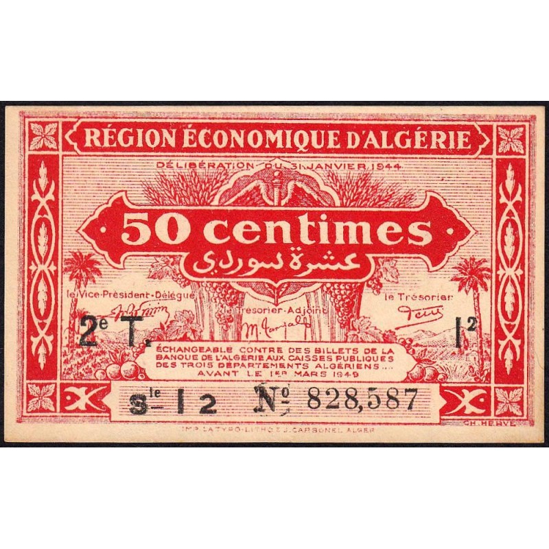 Algérie - Pick 100 - 50 centimes - Série I2 - 31/01/1944 - Etat : SPL
