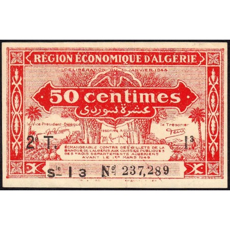 Algérie - Pick 100 - 50 centimes - Série I3 - 31/01/1944 - Variété - Etat : SUP