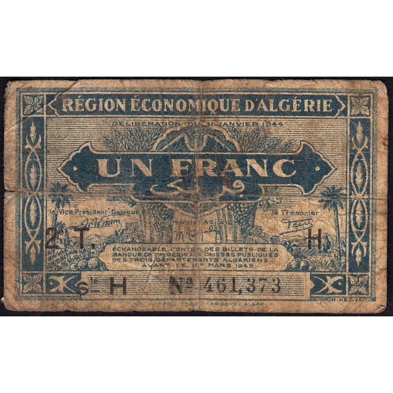 Algérie - Pick 101 - 1 franc - Série H - 31/01/1944 - Etat : B