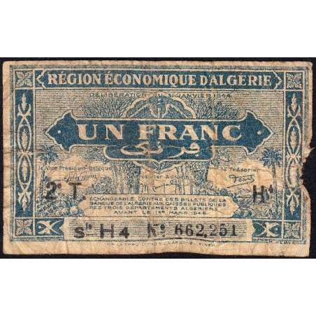 Algérie - Pick 101 - 1 franc - Série H4 - 31/01/1944 - Etat : B-