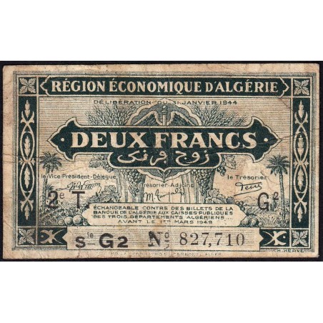 Algérie - Pick 102 - 2 franc - Série G2 - 31/01/1944 - Etat : TB