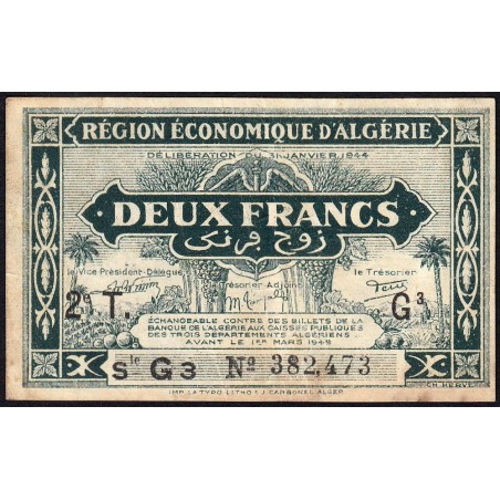 Algérie - Pick 102 - 2 franc - Série G3 - 31/01/1944 - Etat : TTB-