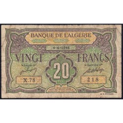 Algérie - Pick 103 - 20 francs - Série X.78 - 04/06/1948 - Etat : B+ à TB-
