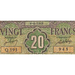 Algérie - Pick 103 - 20 francs - Série Q.193 - 04/06/1948 - Etat : B+ à TB-