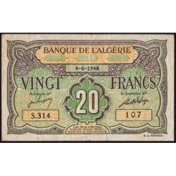 Algérie - Pick 103 - 20 francs - Série S.314 - 04/06/1948 - Etat : TB à TB+
