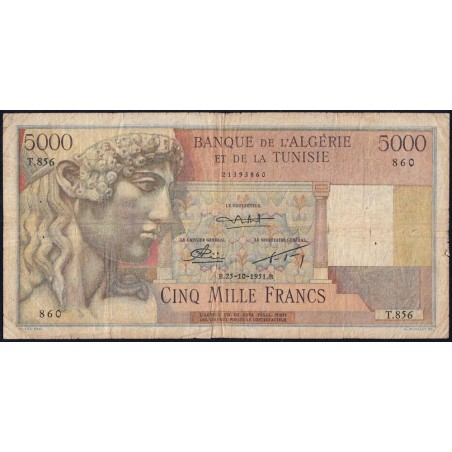 Algérie - Pick 109b - 5'000 francs - Série T.856 - 25/10/1951 - Etat : B+