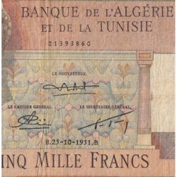 Algérie - Pick 109b - 5'000 francs - Série T.856 - 25/10/1951 - Etat : B+