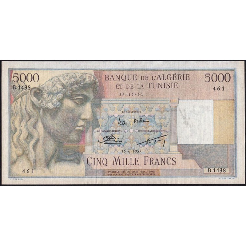 Algérie - Pick 109c_2 - 5'000 francs - Série B.1438 - 15/06/1955 - Etat : TTB+
