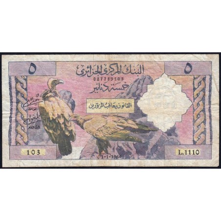Algérie - Pick 122b - 5 dinars - Série L.1110 - 01/01/1964 - Etat : TB-