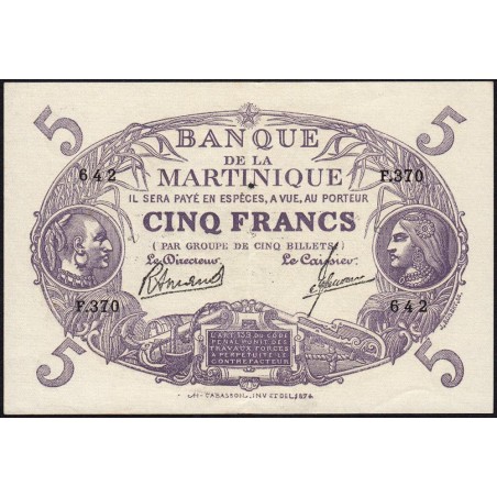 Martinique - Pick 6_3 - 5 francs - Série F.370 - 1945 - Etat : SUP+