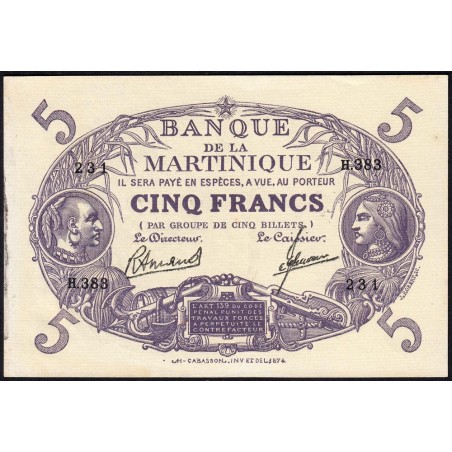 Martinique - Pick 6_3 - 5 francs - Série H.383 - 1945 - Etat : TTB+